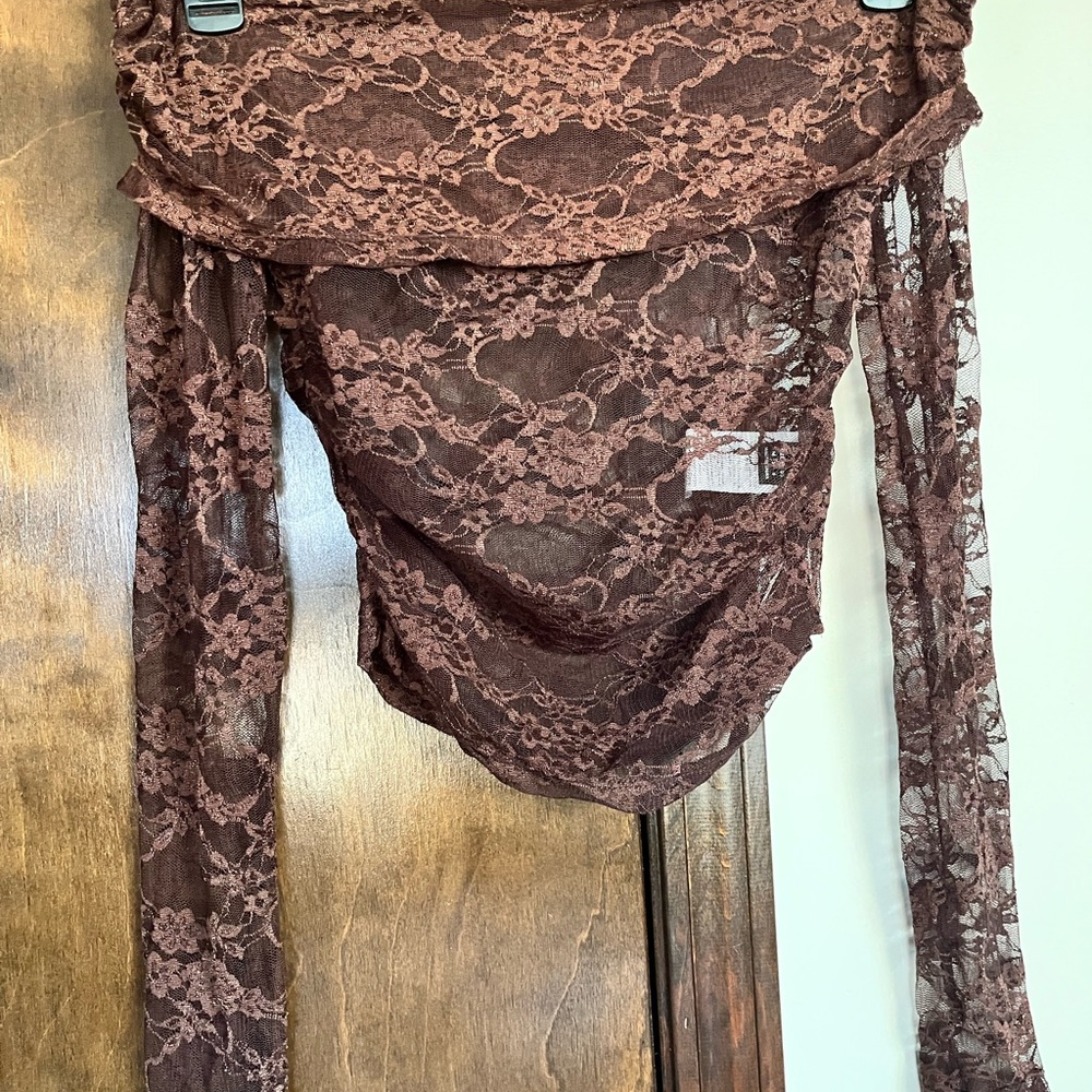 SHEIN Brown Lace Long Sleeve Top